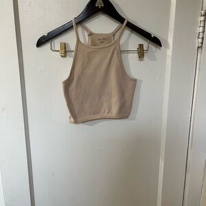 Tan Sleeveless Fitted Crop Tank Top